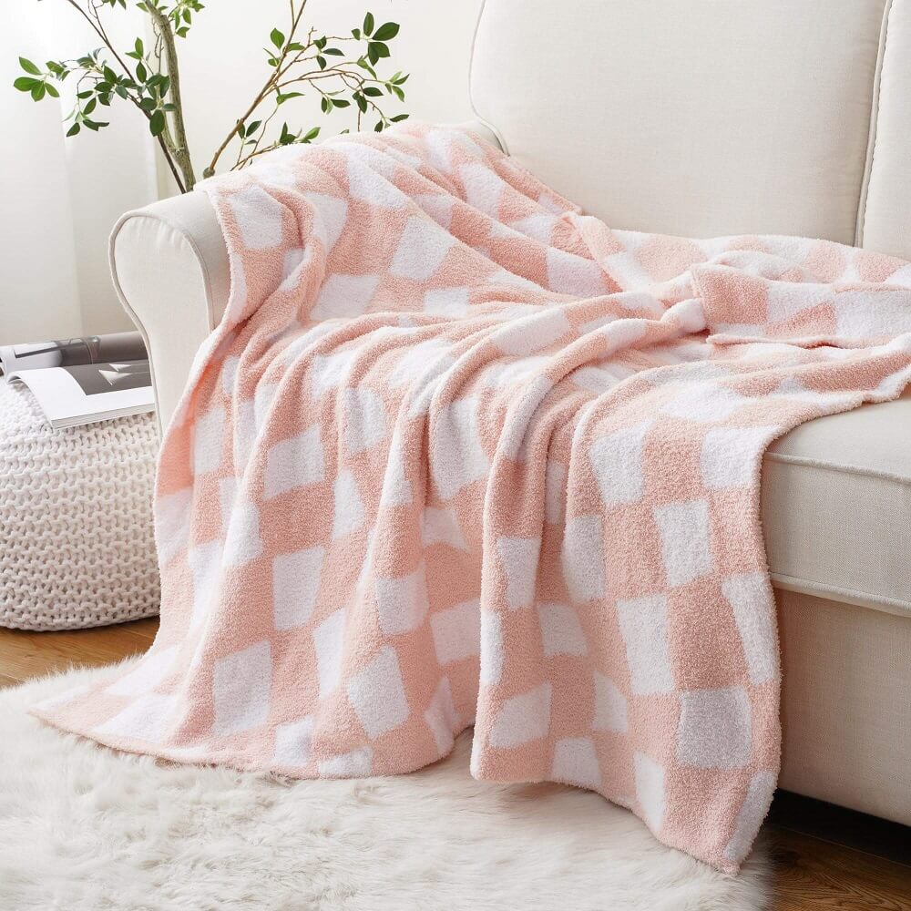 Checked Microfiber Chenille Knit Blanket 3 1