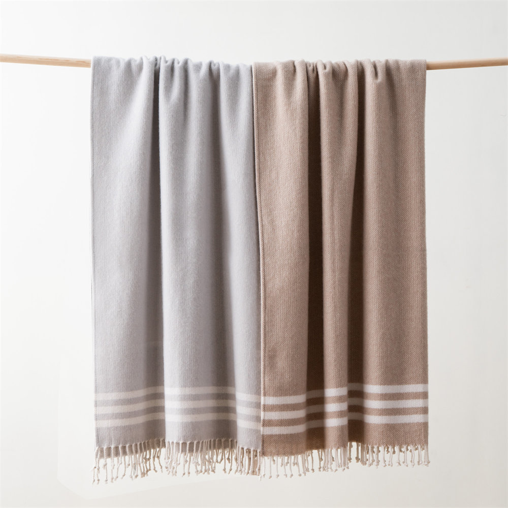 stripe herringbone wool blanket 1