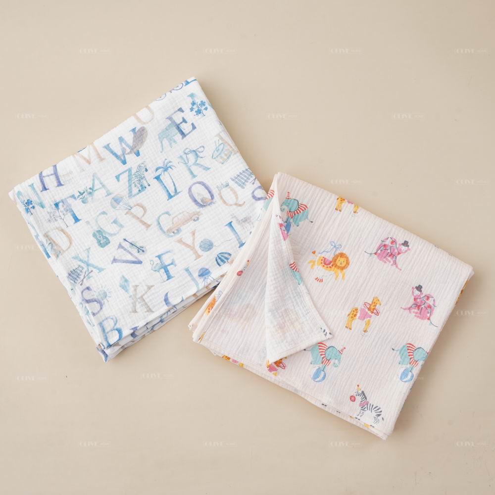 Crinkled Muslin Cotton Baby Blanket with Digital Print 1