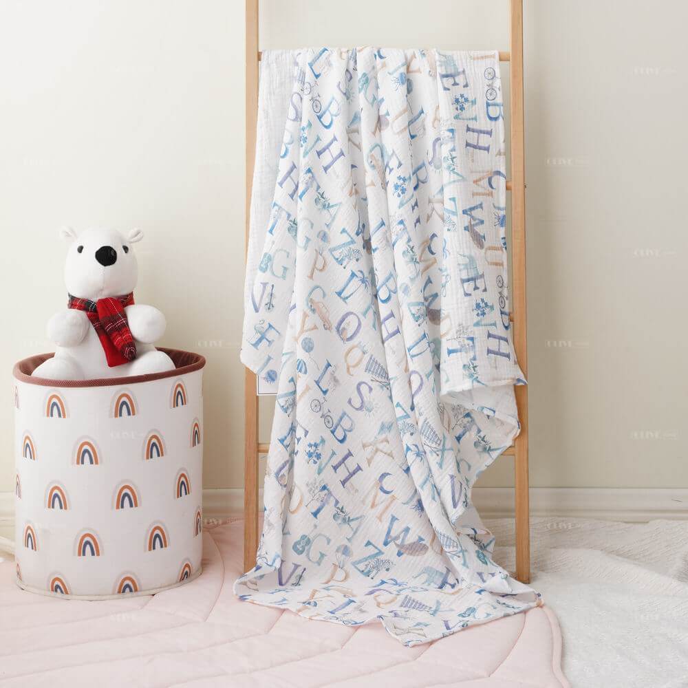 Crinkled Muslin Cotton Baby Blanket with Digital Print 12